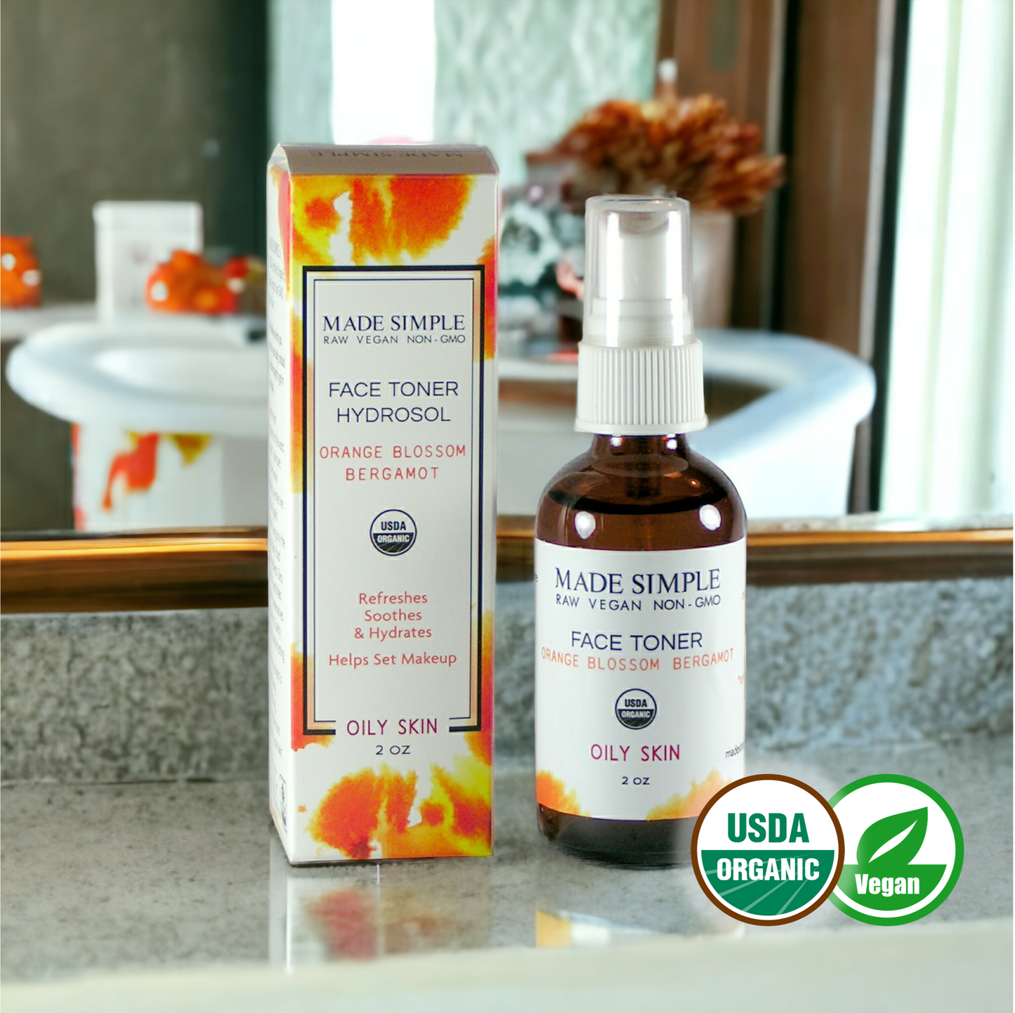 Orange Blossom Bergamot Face Toner for Oily Skin - Certified Organic, Vegan & Cruelty-free-1