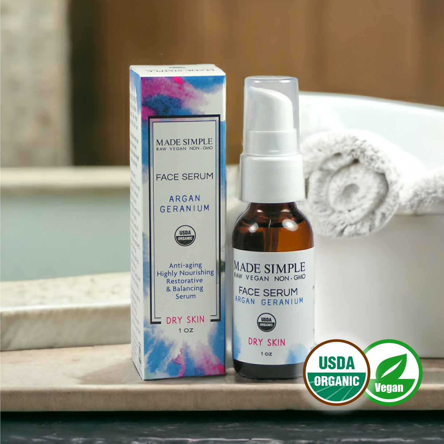 Argan Geranium Face Serum for Dry Skin - Certified Organic. Vegan & Cruelty-free-1